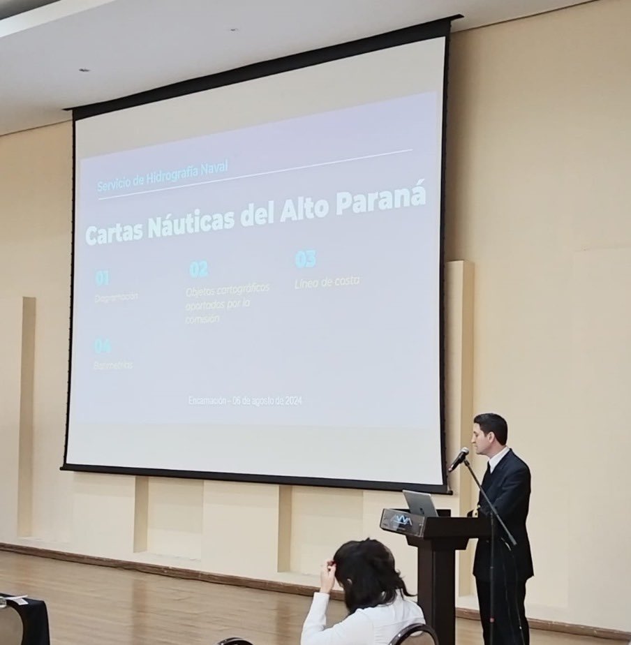 SHN_Argentina's tweet photo. El día 6 de agosto se realizó la 6ta Reunión Plenaria del Grupo Encarnación en la ciudad de Encarnación-Paraguay donde el SHN expuso sobre los avances en la recopilación de información hidrográfica necesaria para la elaboración de la cartografía náutica oficial del Alto Paraná. https://t.co/E7uhwF60EO