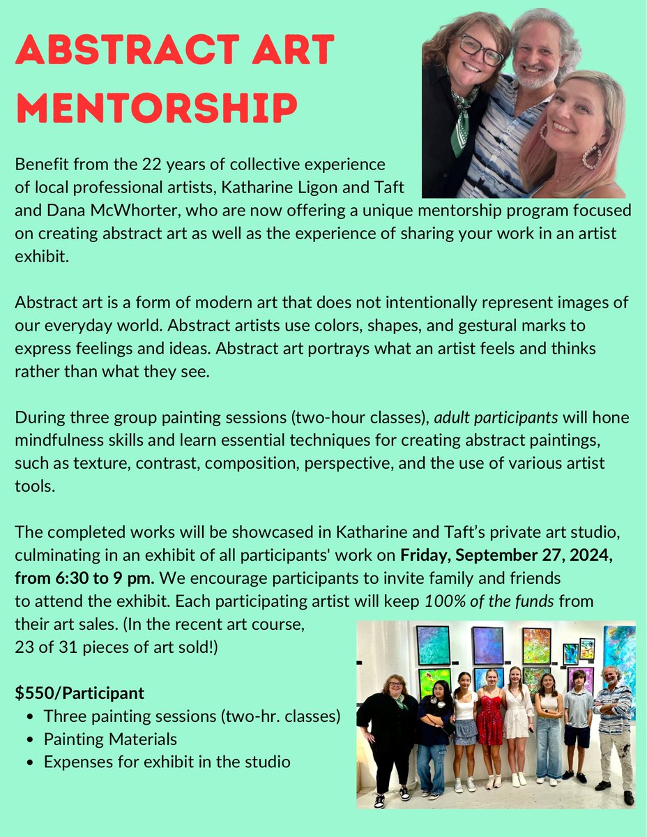 The Abstract Art Mentorship for adults, the Artist Experience, is here!

We will hone mindfulness skills to learn techniques to create abstract art. 

Let me know if you would like to participate!
#lezbehonest #whateveritistellyourstory #abstractpainting #mindfulness #houstonart