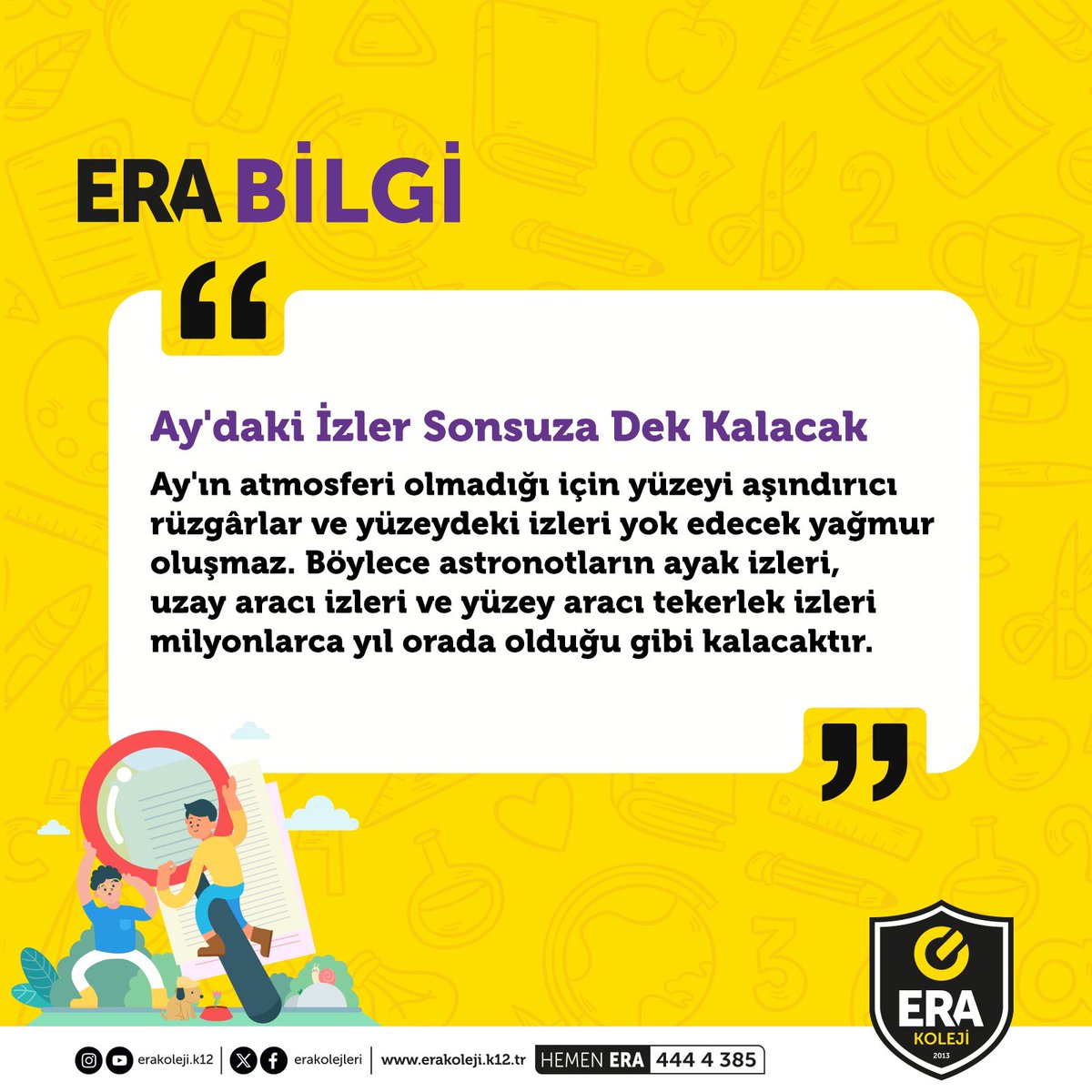 ERA BİLGİ👇

🌘Ay'ın üzerindeki izler sonsuza dek kalacak.👨‍🚀

#erabilgi #eğitim #teknoloji #bilim #erakoleji