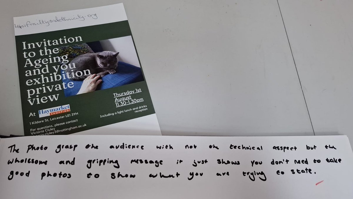 Victoria Cluley (@victoriacluley) on Twitter photo The <a href="/FrailtyEthncity/">Frailty&Ethnicity</a> exhibition has now closed. We have loved chatting with everyone who popped in and our visitor book is full of insightful comments. If you missed the exhibition you can see all the photos here frailtyandethnicity.org/photo-exhibiti… The <a href="/FrailtyEthncity/">Frailty&Ethnicity</a> exhibition has now closed. We have loved chatting with everyone who popped in and our visitor book is full of insightful comments. If you missed the exhibition you can see all the photos here frailtyandethnicity.org/photo-exhibiti…