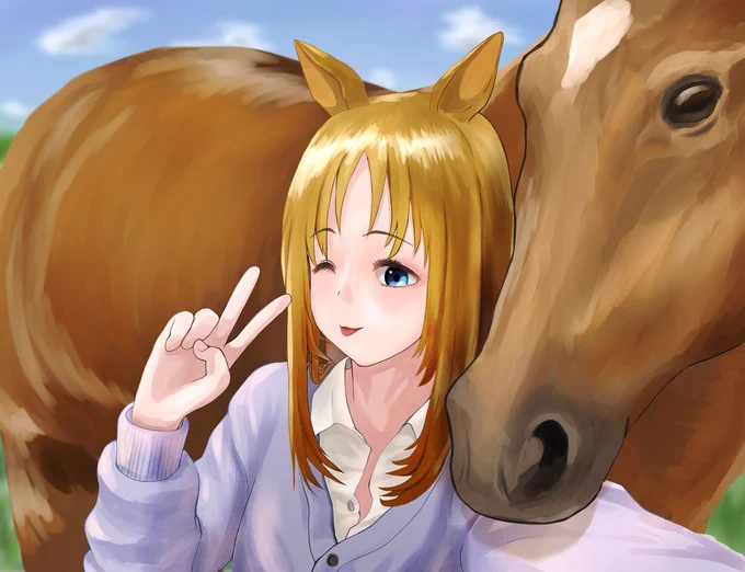 #ゆめうイラスト教室 第1回③ シチュエーションを考慮して、構図を変更しました。キャラクターの顔を小顔にしました。睫毛を加筆、鼻と口の位置を整えました。肌の色と影を調整。髪色と模様・ハイライトを加筆しました。背景の描写を追加しました。シチュエーションに合った加工や装飾を追加しました。