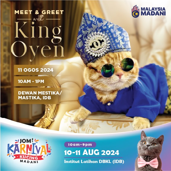 rakankucing's tweet photo. 😻Meet &amp; Greet with King Oyen 
🎊Jom! Karnival Kucing Madani
📅11 Ogos 2024, Ahad
⏰10 pagi - 1 tengahari 
📍Dewan Mestika, Institut Latihan DBKL, Bandar Tun Razak, Cheras. KL
💌Masuk percuma

Karnival Kucing kami berjalan selama dua hari, 10 pagi hingga 9 malam. https://t.co/aayR8le3G9