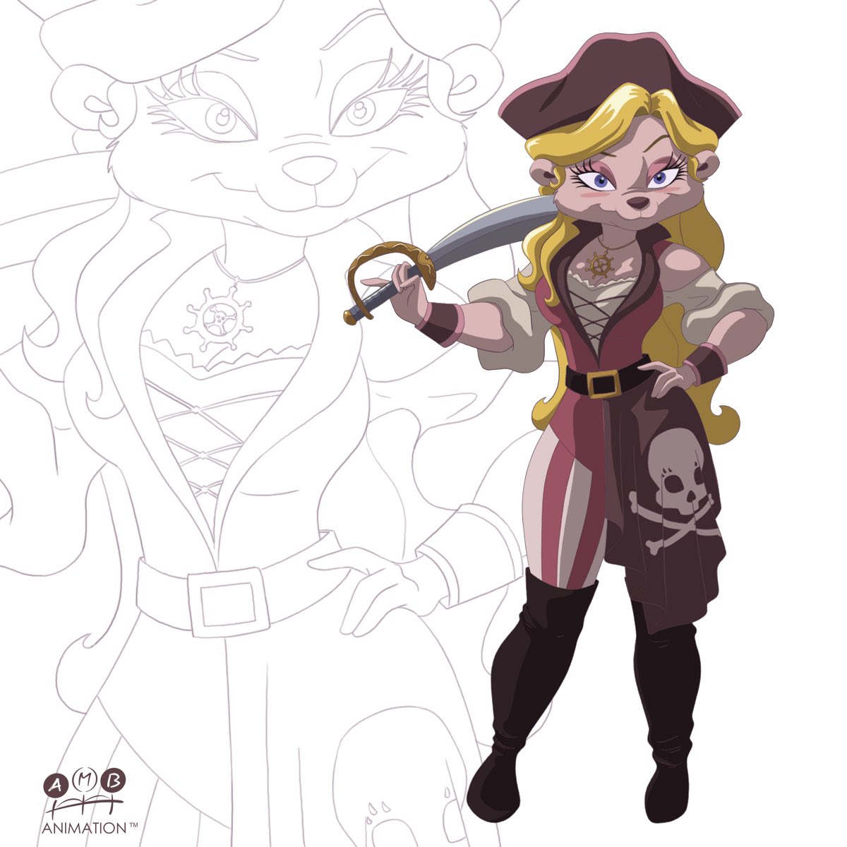 AMBartist's tweet photo. More Gracie Goodbear character art done on my Livestream Q and A. This time the audience wanted her to be a pirate 🏴‍☠️ #traditionalanimation #2danimation #characterdesign #ambanimation #graciegoodbear #piratecosplay #furryart https://t.co/b1DHL8IytM