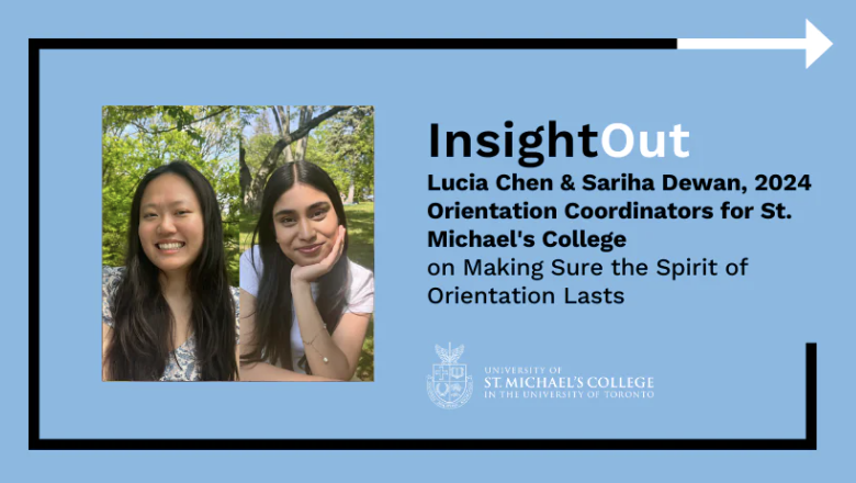 University of St. Michael's College (@ustmikes) on Twitter photo <a href="/uStMikes/">University of St. Michael's College</a> Orientation Coordinators Lucia Chen & Sariha Dewan share their plans to welcome new students to campus during Orientation Week. (Aug.26-30) #SMCorientation #uoftorientation stmikes.utoronto.ca/news/insightou… <a href="/uStMikes/">University of St. Michael's College</a> Orientation Coordinators Lucia Chen & Sariha Dewan share their plans to welcome new students to campus during Orientation Week. (Aug.26-30) #SMCorientation #uoftorientation stmikes.utoronto.ca/news/insightou…
