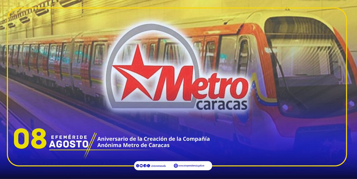 #Efemérides || Este jueves 8 de agosto se cumplen 47 años de la fundación de la compañía  Metro de Caracas, con varios proyectos que apuntan a la expansión del  principal medio de transporte de la ciudad y a una completa restauración.

#08Ago