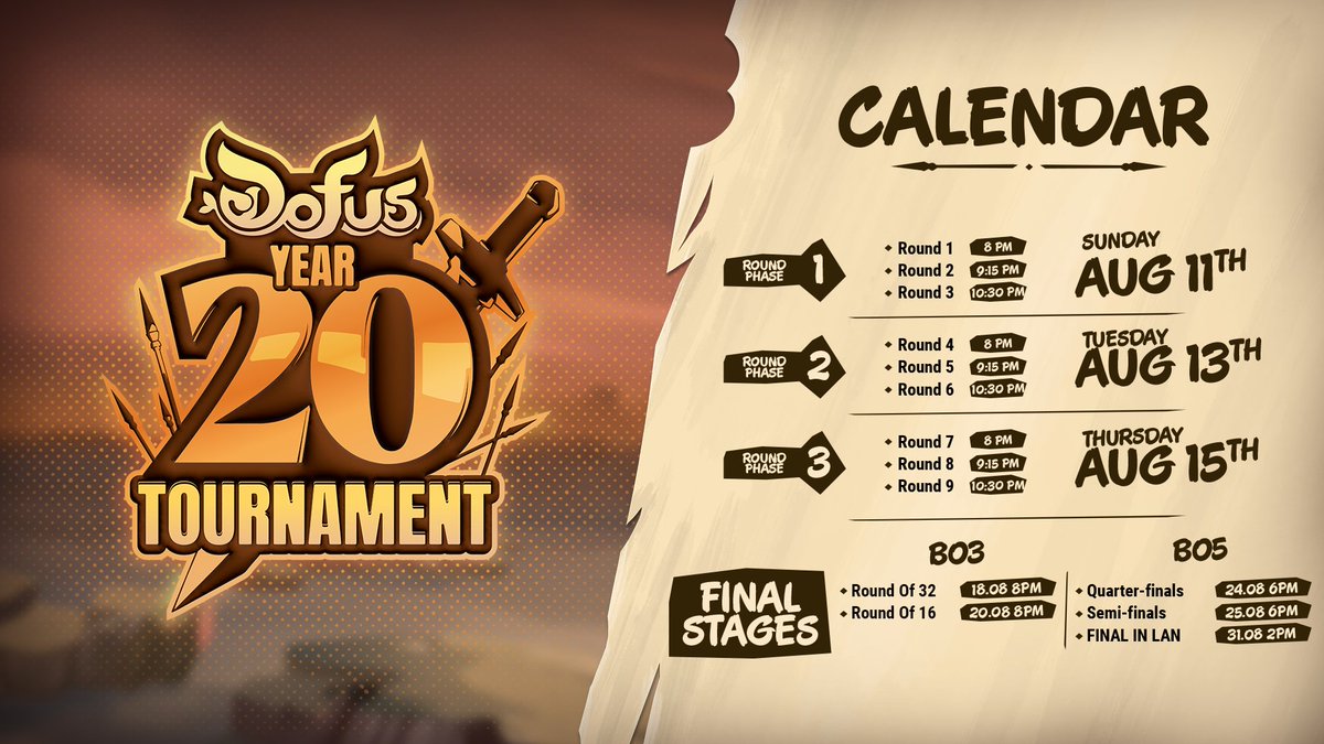 🏆 The first round of the year 20 tournament has been drawn!
🔥 In order to keep up the tension of the competition regarding the number of registered teams, we have decided to start the final phases from the 16th. Check out the new schedule! 👇

📅 dofus.com/en/forum/2-gen…