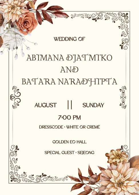 GOLDEN_RPEO's tweet photo. ㅤㅤㅤ──❝ 𝐒𝐀𝐕𝐄 𝐓𝐇𝐄 𝐃𝐀𝐓𝐄 ❞──

ㅤㅤ💍: @badzimk &amp; @satrucnuz
ㅤㅤ🗓: 11 Agustus 2024 
ㅤㅤ🕖: 19.00
ㅤㅤ📍: @GOLDENRPEO  
ㅤㅤ👗: White Cream
ㅤㅤ#️⃣:  #soulmateabitata https://t.co/kUzwKlNQxZ