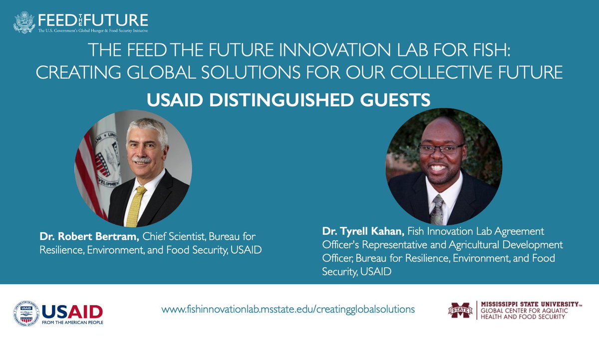 Don’t miss our Aug 22 event at <a href="/msstate_vetmed/">MSSTATE VETMED</a> to reflect on the success of the <a href="/FeedtheFuture/">Feed the Future</a> Innovation Lab for Fish. We’re delighted to welcome distinguished speakers from <a href="/USAID/">USAID</a>, Dr. Robert Bertram &amp; Dr. Tyrell Kahan!

RSVP: fishinnovationlab.msstate.edu/creatingglobal…