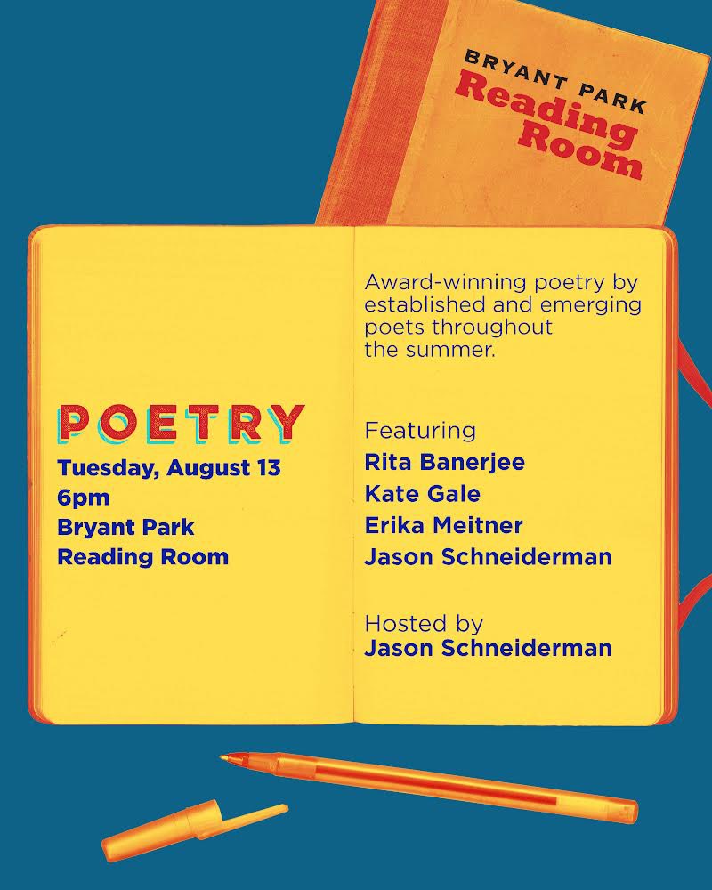 rikam99's tweet photo. NYC! Next week! Poems w/ me + @Rita_Banerjee + @kafkaboy + @Kate_Gale in @bryantparknyc! Tues 8.13 at 6pm! @RedHenPress @boaeditions https://t.co/D4LY7oAuus