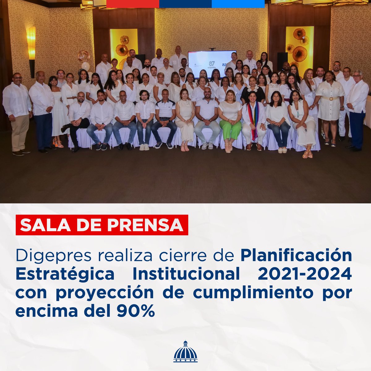 [Sala de Prensa]
Digepres realiza cierre de Planificación Estratégica Institucional 2021-2024 con proyección de cumplimiento por encima del 90%.
 
🔗 bit.ly/4fAqNxY
🔍 #DerechoaSaber