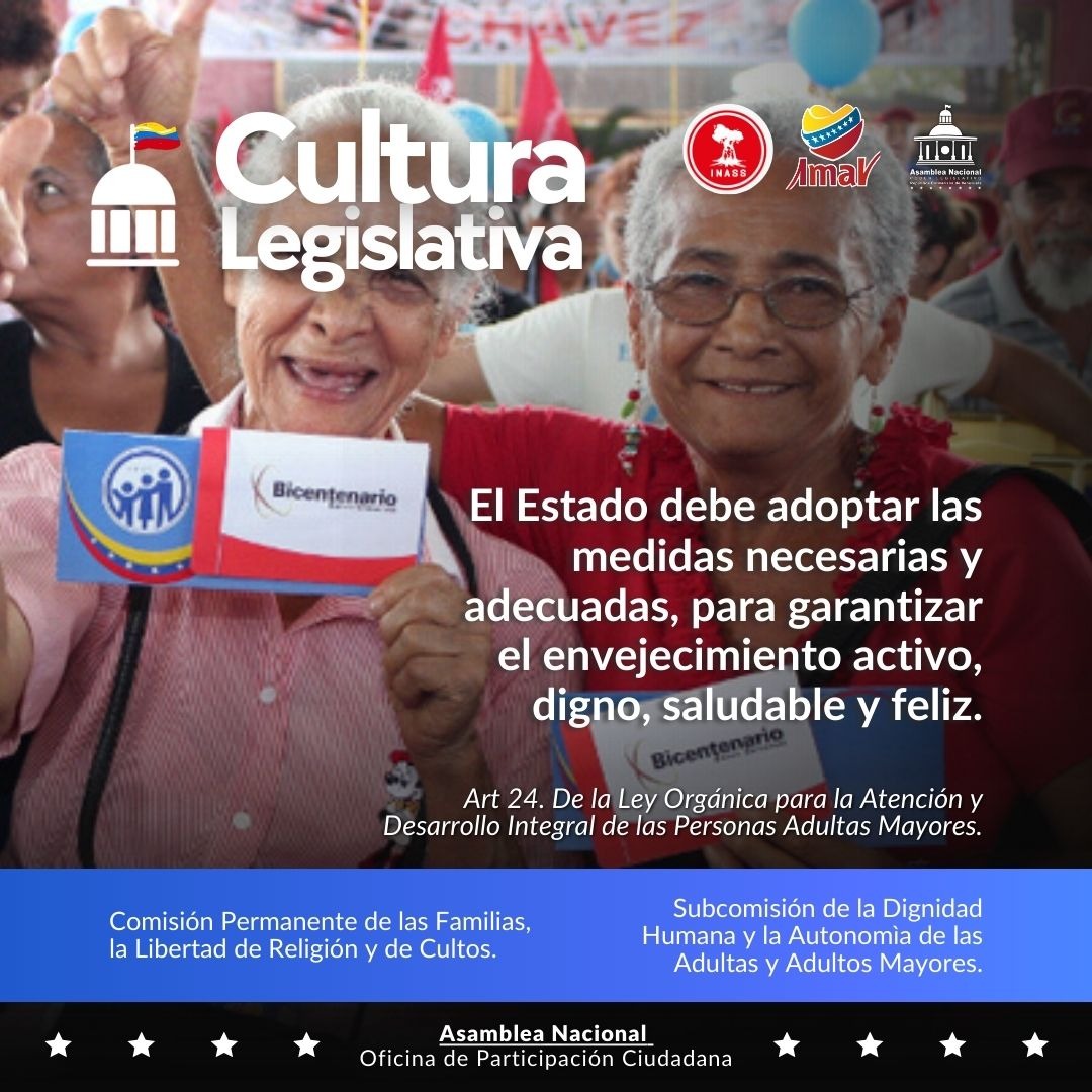 saenzmanuela617's tweet photo. #9Ago
¡Leyes para la protección del pueblo!

La ley exige al estado adoptar medidas permanentes, necesarias y adecuadas para garantizar un envejecimiento activo, digno, saludable y feliz. #Pueblo #Paz #Justicia #Caracas #Venezuela https://t.co/KasuzeDcSa