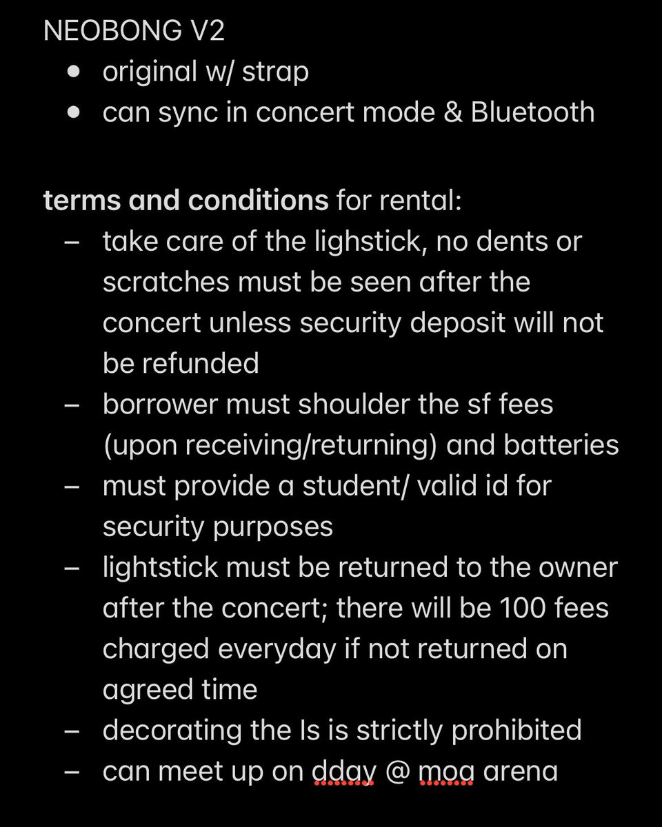 OPPAthology's tweet photo. wts wtr Ifr | renting service ph

NCT lightstick v1 “NEO BONG” 
for rent on day 1 or day 2
The Dream Show 3 TDS3 💚

700 / / 300 security dep (refundable)
can synch, orig.

can meet-up on dday moa arena/val area. #nctdream #nctzen
📍please see terms and conditions below https://t.co/86MreLnCYa