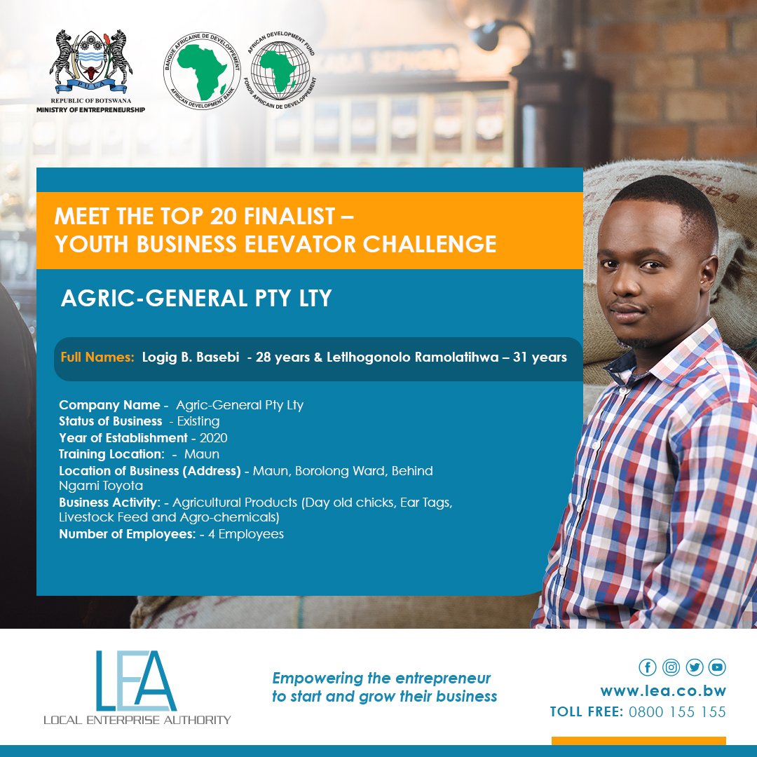 Local Enterprise Authority (@botsa_lea) on Twitter photo ✨Announcing Top 20 Finalists of the Youth Business Elevator Challenge✨
We unveil the innovative minds who made it to the final round of Youth Business Elevator Challenge.
Powered by <a href="/AfDB_Group/">African Development Bank Group</a>
#SMEdevelopment
#enterpreneurship
#botsaLEA ✨Announcing Top 20 Finalists of the Youth Business Elevator Challenge✨
We unveil the innovative minds who made it to the final round of Youth Business Elevator Challenge.
Powered by <a href="/AfDB_Group/">African Development Bank Group</a>
#SMEdevelopment
#enterpreneurship
#botsaLEA