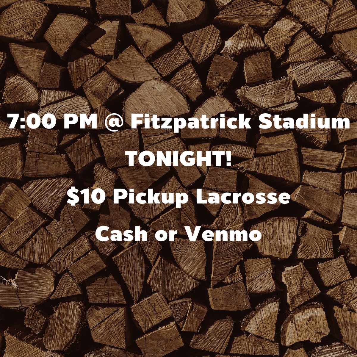 207Lacrosse's tweet photo. $10 Pickup Lacrosse MOVES to Fitzpatrick Stadium at 7 pm tonight! https://t.co/6nH9tBtUjL