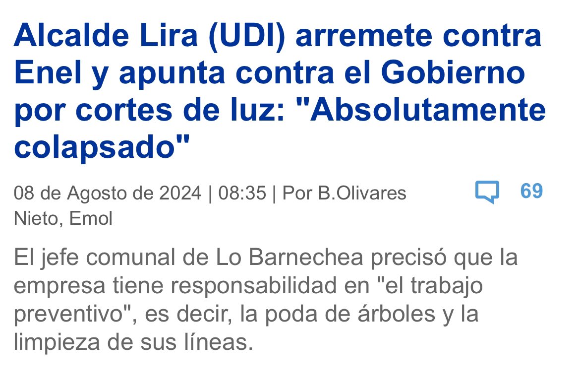 Necesitamos que Enel venga a atender estos casos que tienen preocupados a los vecinos en Lo Barnechea, se trata de la seguridad de las personas. Enel: requerimos urgentemente de sus servicios en nuestra comuna.

👀: emol.com/noticias/Nacio…