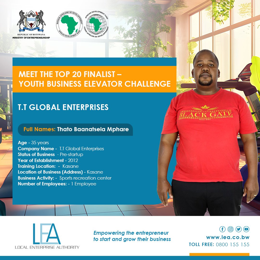 Local Enterprise Authority (@botsa_lea) on Twitter photo ✨Announcing Top 20 Finalists of the Youth Business Elevator Challenge✨
We unveil the innovative minds who made it to the final round of Youth Business Elevator Challenge.
Powered by <a href="/AfDB_Group/">African Development Bank Group</a>
#SMEdevelopment
#enterpreneurship
#botsaLEA ✨Announcing Top 20 Finalists of the Youth Business Elevator Challenge✨
We unveil the innovative minds who made it to the final round of Youth Business Elevator Challenge.
Powered by <a href="/AfDB_Group/">African Development Bank Group</a>
#SMEdevelopment
#enterpreneurship
#botsaLEA