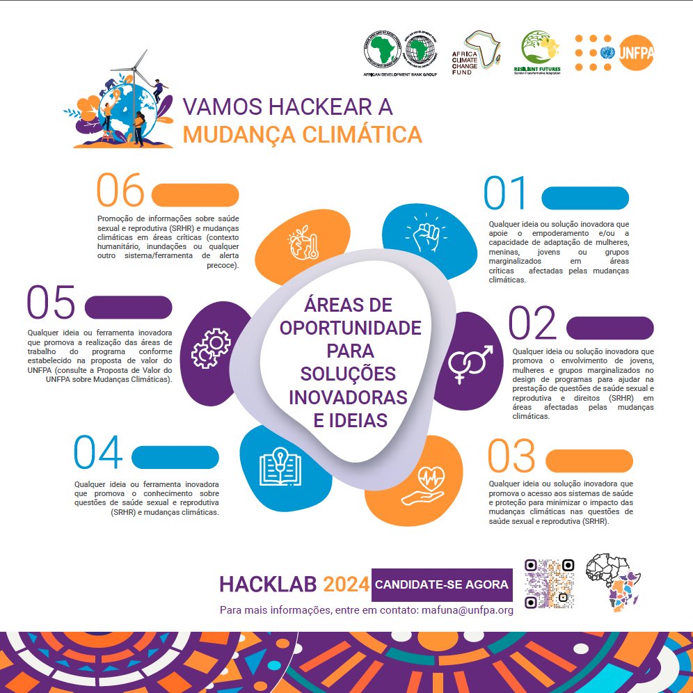 Convite a todas e todos os inovadores 🇲🇿🇲🇿🇲🇿!!!! 

Já ouviste falar do HackLab do #UNFPA ⁉️

Quer sejas um entusiasta da tecnologia verde ou da resiliência comunitária, há um lugar para as tuas ideias inovadoras 💡💡💡💡

Junta-te a nós para moldar um futuro sustentável e envia a