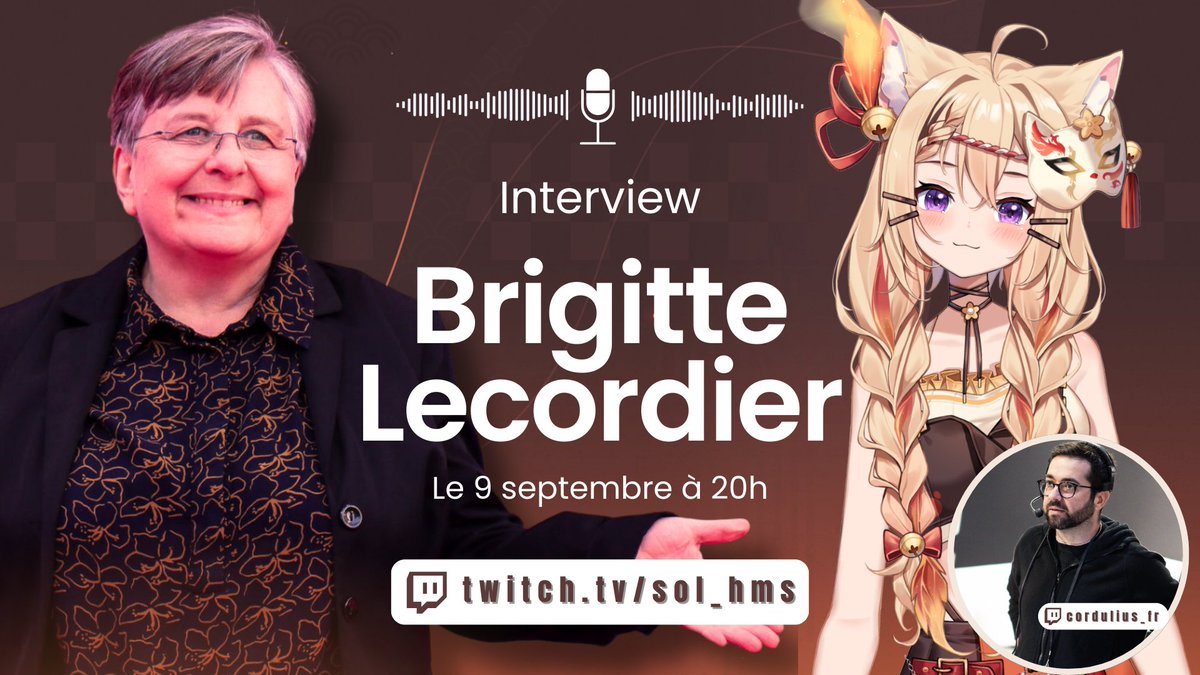 sol_hms's tweet photo. 🚨 Annonce spéciale ! 🚨

🎙️ Ne manquez pas l'interview de Brigitte Lecordier le 9 septembre à 20h ! 🌟 

Je serai en compagnie de @Cordulius_fr pour discuter avec la voix emblématique de vos héros préférés ! 

#doublage #twitch #vtuberfr