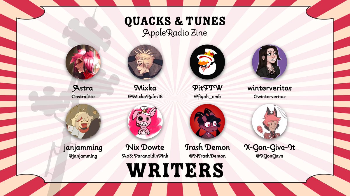 appleradiozine's tweet photo. .•♫•♬• 𝐖𝐑𝐈𝐓𝐄𝐑𝐒 𝟏/𝟏 •♬•♫•.
@astralitte @janjamming @MixkaRules18 @ParanoidinPink @fiyah_emb @NTrashDemon @winterveritas @XGonGave https://t.co/5LPXn9xZBW