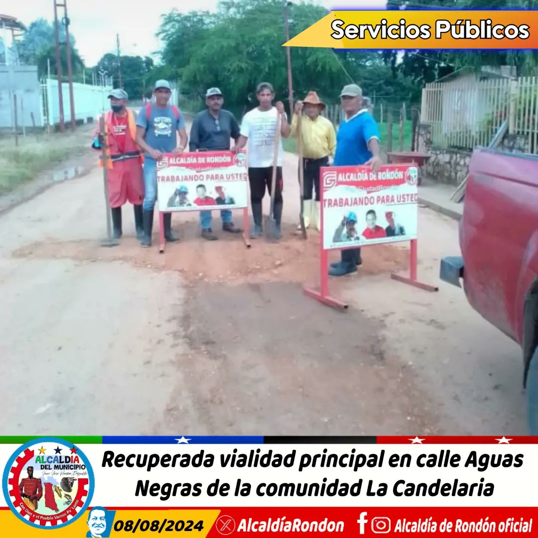 #8Ago 🚶🚴🚙 Recuperada vialidad principal en calle Aguas Negras de la comunidad La Candelaria

#ConDiosyElPuebloVamosPaLante

#LasMercedesdelLlanoGuárico
#JuanJoséRondón 
#LasMercedesDelLlano
#Guárico
#GuáricoProduce
#PuebloSonrienteYEnPaz

instagram.com/p/C-aamHLO5nk/…