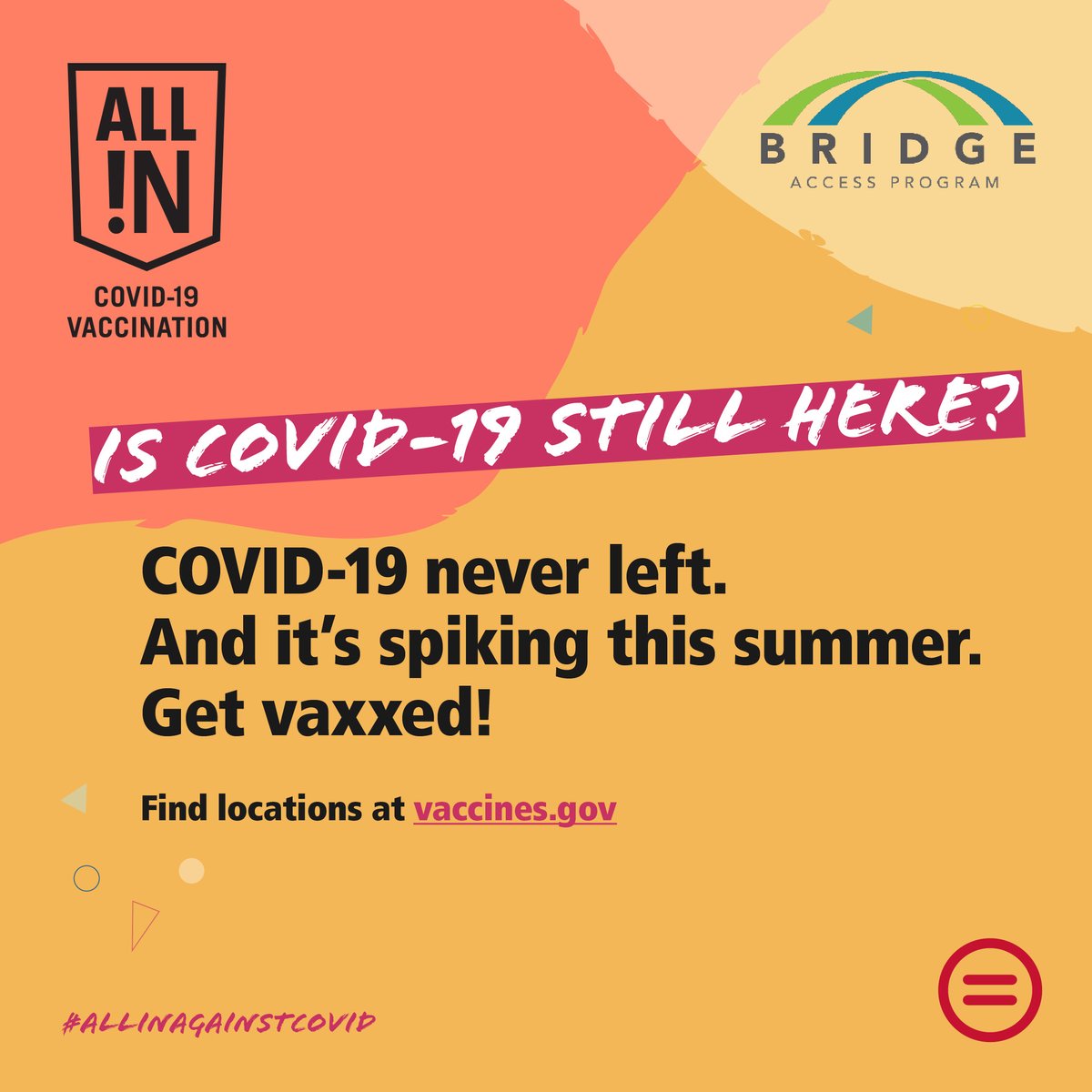 Did you know you can still get vaxxed for FREE? 💉

With the summer surge in COVID-19 cases, now is the perfect time to protect your health with the updated vaccine. 

Find a vaccine location near you and book your appointment today via vaccines.gov. #AllInAgainstCOVID