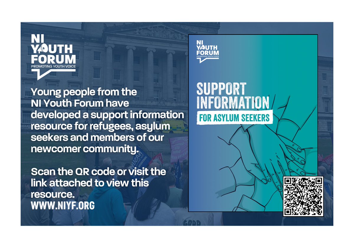 ℹ️SUPPORT INFORMATION ℹ️ 

A few weeks ago young people from the NI Youth Forum developed a support information resource for refugees, asylum seekers and members of our newcomer community.

📱 Scan the QR code or visit the link below to view this.

niyf.org/general-news/l…