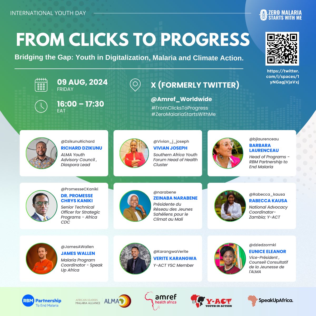 🎙️ X space casual conversation to mark International #YouthDay 2024

I will definitely tune in- a powerful panel of health experts &amp; young leaders!

Host <a href="/Amref_Worldwide/">Amref Health Africa</a>

📲 <a href="/bjlaurenceau/">barbara laurenceau</a> <a href="/PromesseCKaniki/">𝐏𝐫𝐨𝐦𝐞𝐬𝐬𝐞 𝐂. 𝐊𝐚𝐧𝐢𝐤𝐢, 𝐌𝐃, 𝐏𝐡𝐃𝐜</a> <a href="/vivian_j_joseph/">Vivian J Joseph</a> <a href="/KarangwaVerite/">CYUBAHIRO Karangwa Verite, MD. 🇷🇼</a> 

🔗 x.com/i/spaces/1yNGa…

#EndMalaria