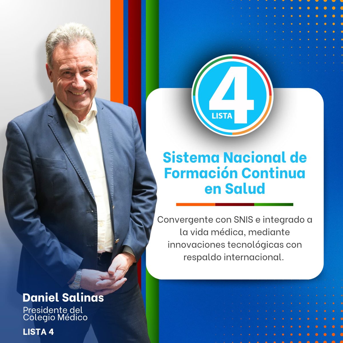 menendez012002's tweet photo. Apoyando a la #Lista4 lograremos @juntos_uy el desarrollo del Sistema Nacional de Formación Continua en Salud que el @Uruguay necesita . Vota la Lista 4 para el @colegiomedicouy con el @DrDanielSalinas a la Presidencia del Consejo Nacional. https://t.co/BqQhijTzhQ