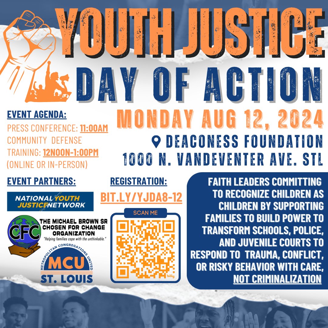 ✊🏾💥 In honor of Mike Brown Jr., our Youth Justice Day of Action on 8/12, aims to raise awareness of major concerns from parents of children impacted by school suspensions &amp; detention centers via a Press Conference and a community defense training! 🔗bit.ly/YJDA8-12. ⁠