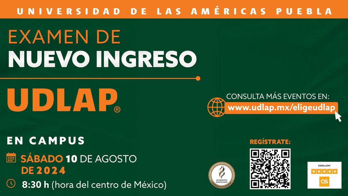 udlap's tweet photo. ¡Prepárate para tu examen de admisión este sábado 10 de agosto en la UDLAP! 

Asegúrate de registrarte con anticipación en: https://t.co/bbJ12Mknp9. 

Te esperamos a las 8:30 h. ¡Tu lugar está aquí!

#DecideUDLAP https://t.co/rQkM52kdfq