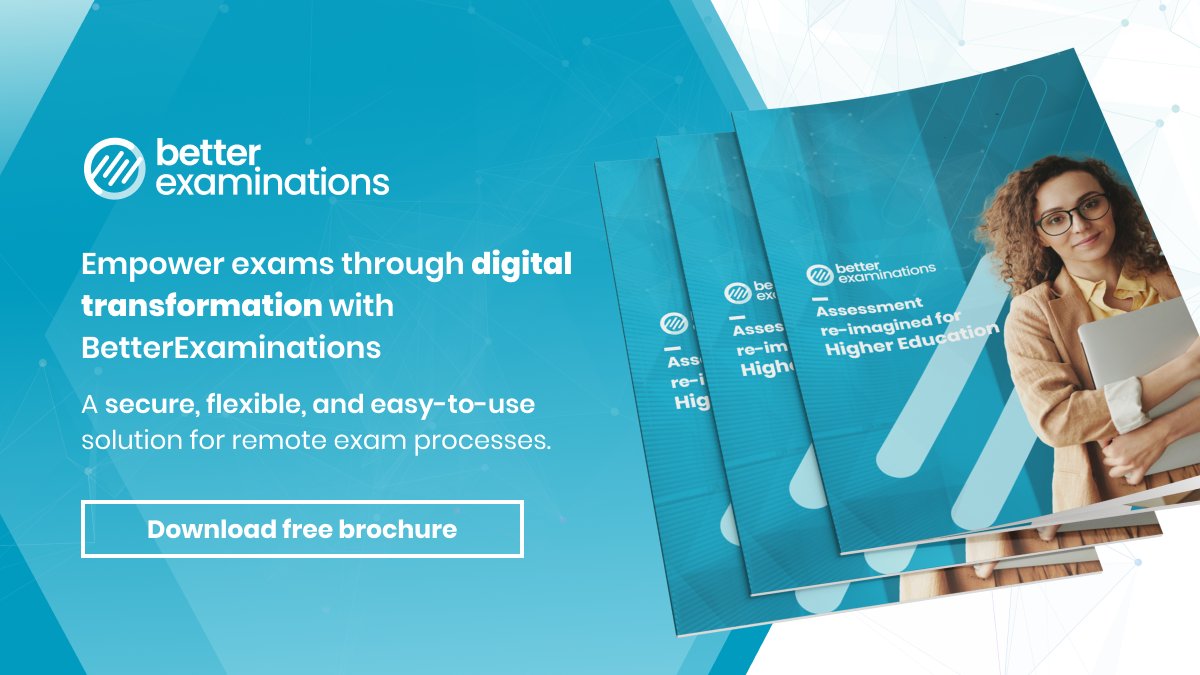 🎓 Elevate Higher Education with #BetterExaminations! Seamlessly manage traditional, online, and alternative assessments within a secure, cloud-based system. Ready to get it started? Download our sample brochure and we’ll be in touch: bit.ly/3Wxugoe 
#eAssessment #EdTech