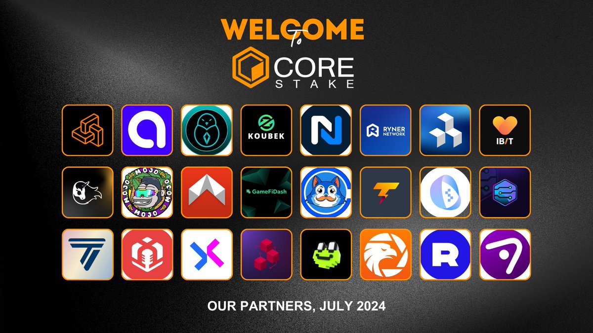 StakeCore's tweet photo. Shout Out to Our Partners in July🤝

July has been a remarkable month for Core Stake, marked by numerous strategic partnerships across various sectors, including: 

- #DeFi
- #NFT marketplaces
- Educational metaverse projects
- Secure crypto wallets
and much more.

We are grateful to have you all 👇