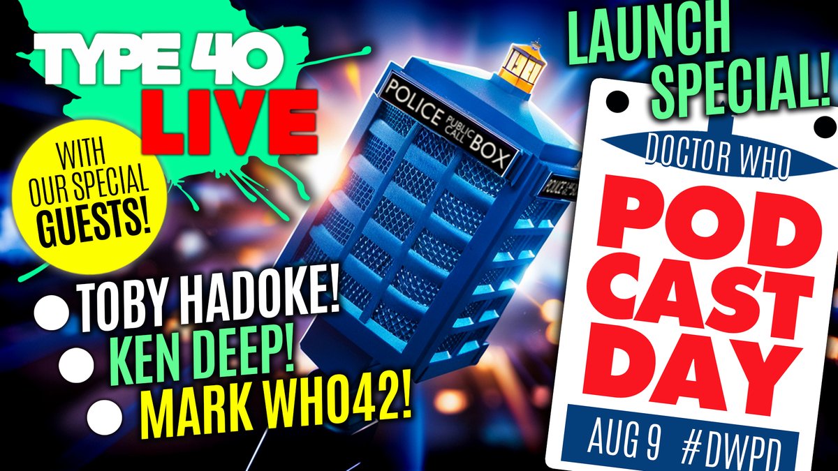 dwpday's tweet photo. 🎙️Heralding #dwpd2024 with this launch livestream!
https://t.co/n76NXlGGDs
Long running #DoctorWho show Type 40 LIVE welcomes 3 guest sensational podcasters guests. Taking your comments from 8pm Thursday UK time here:
https://t.co/n76NXlGGDs
#drwho #doctorwhopodcastday https://t.co/iyTWgapzmp