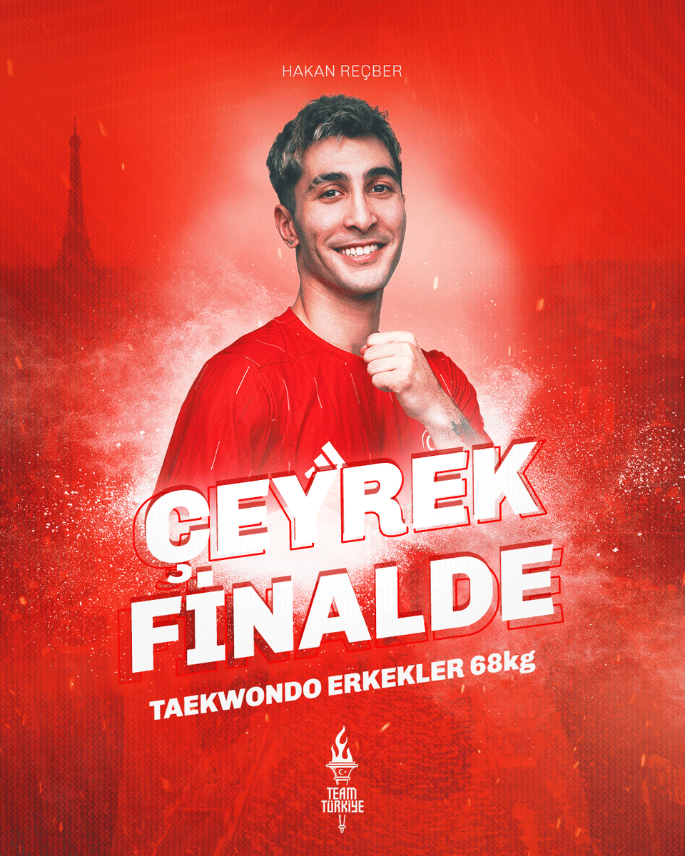 TeamTurkiye's tweet photo. #Paris2024 Olimpiyat Oyunları'nda milli taekwondocumuz Hakan Reçber, erkekler 68kg son 16 turunda Burkina Faso'dan Ibrahim Maiga'yı 11-4 ve 16-15 raund sonuçlarıyla 2-0 yenerek çeyrek finale yükseldi. 🥋

🇹🇷Sporcumuz, saat 16.58'de çeyrek finalde Ürdün'den Zaid Kareem ile karşılaşacak.