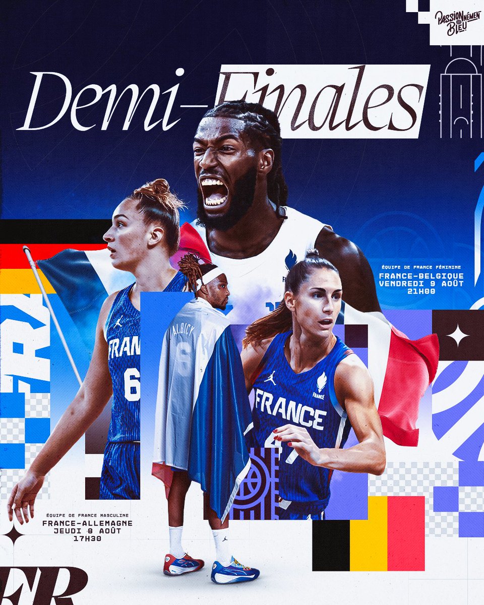 FRABasketball's tweet photo. Continuer d'écrire l'histoire 🇫🇷

Deux rencontres, deux chocs, toute une nation derrière nos Bleues et nos Bleus 💙

#TeamFranceBasket | #PassionnémentBleu | #Paris2024 https://t.co/hNWvymrRRk