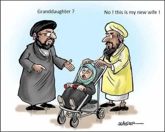 صور متداولة في الإعلام العالمي في إشارة إلى تعديل قانون الاحوال في العراق 

- هل هذه حفيدتك؟
- لا أنها زوجتي الجديدة