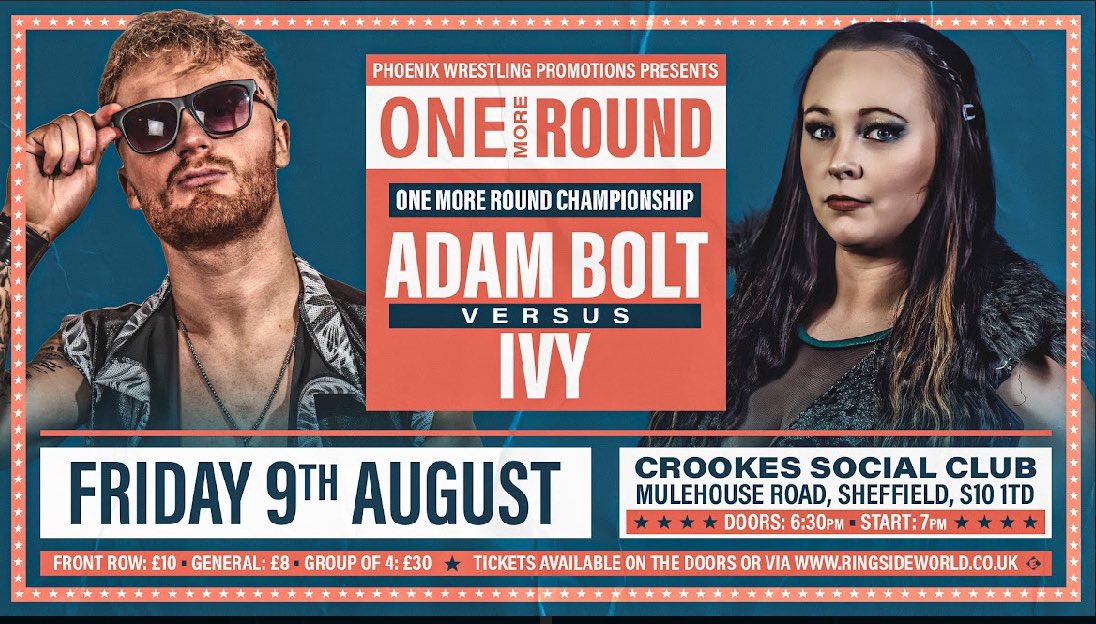 TOMORROW - TICKETS REDUCED TO £5

<a href="/AdamBolt_/">Adam Bolt</a>  vs <a href="/Ivy_Wrestler/">Ivy</a> 

Tickets ———-&gt; …oenix-events-yorkshire.sumupstore.com