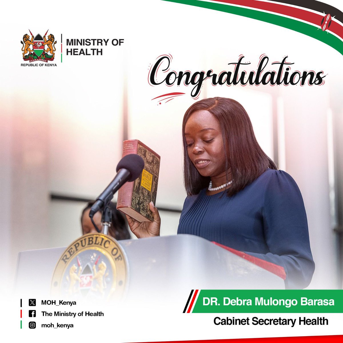 Congratulations to our new Cabinet Secretary for Health, Dr. Debra Mulongo Barasa. Your leadership and vision are highly commendable, and we look forward to the positive impact you will bring to this role.