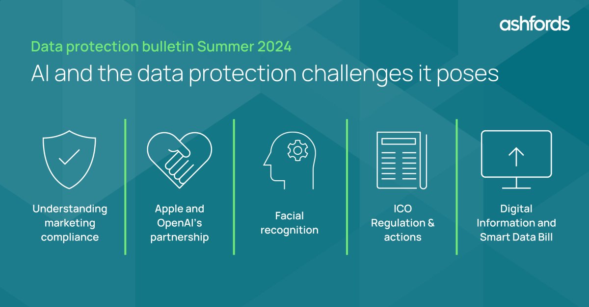 Ashfords_Law's tweet photo. AI &amp; data protection are at the forefront of the ICO's focus. Our latest bulletin explores key developments, including Apple's partnership with OpenAI, the Clearview AI ruling, and the ICO's approach to regulating AI.

https://t.co/JZVfQGMYkj 

#AI #DataProtection #Privacy https://t.co/wvvn4O60L0