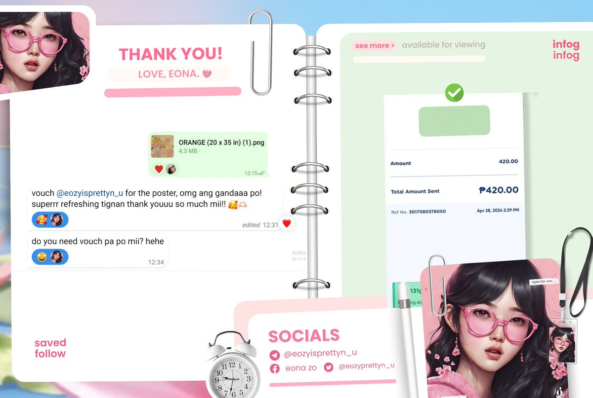 .
𓍯𓂃.🌱📎 : infographics 
 ❝ super refreshing tignan ❞

-- ayiee got new feedback from my lovely client! always happy to serve you. thank you so much!💚 

‧        ‧₊˚🖇️ est. 2020 ✩ 
   ₊˚🥞 open for inquiries ⊹ 🌱 
📁｡ see more: t.me/eozyvouches