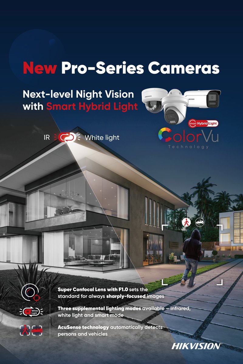 Hikvision_SA's tweet image. Hikvision’s Smart Hybrid Light Cameras with ColorVu are designed to enhance night vision experience in virtually any environment with always sharply-focused imaging and versatile lighting options. 
Learn more: rb.gy/gxpyxi 
#HIKVISION #hybrid #colorVu