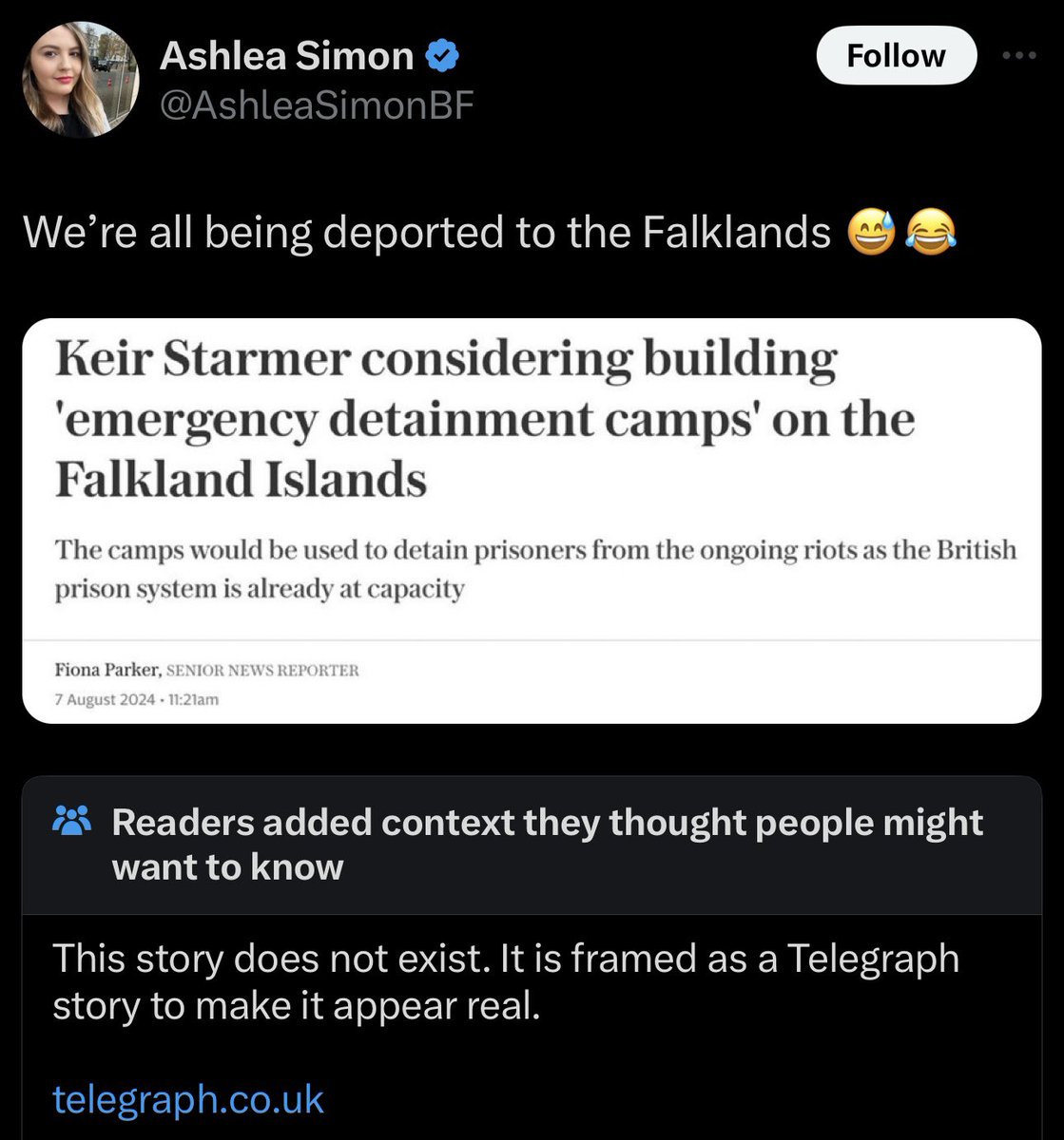 Elon Musk shared a made up headline this morning posted by the co-leader of Britain First. He later deleted the post, after it racked up more than 1.5 million views. No such news article exists and the original post now has a community note.
