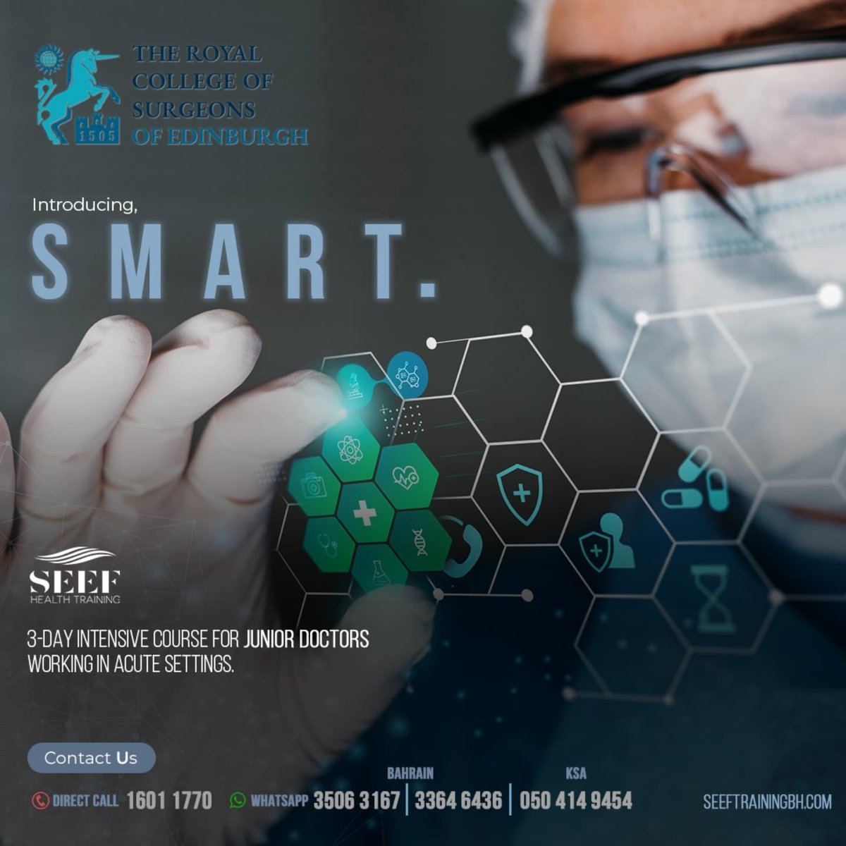 seeftrainingbh's tweet photo. "PROFESSIONAL CERTIFICATE: Coming soon! 🔜 The SMART course - accredited by The Royal College of Surgeons Edinburgh - Seef Health Training Center.

https://t.co/D06OkuWmTp https://t.co/FMshu3ecCh