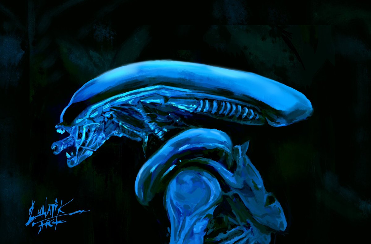 Lunattic's tweet photo. Blue Xeno Painting, went with a blue/greenish setting and lighting, and alien 3 xeno design. #alien #aliens #xenomorph #alienart #xenoart #xenomorphart #scifihorror #artoflunatik #horrorcreature #moviecreature #alienromulus #hrgigeralien #alien3 #arr #digitalpainting #horrorart https://t.co/45ywWPCvts