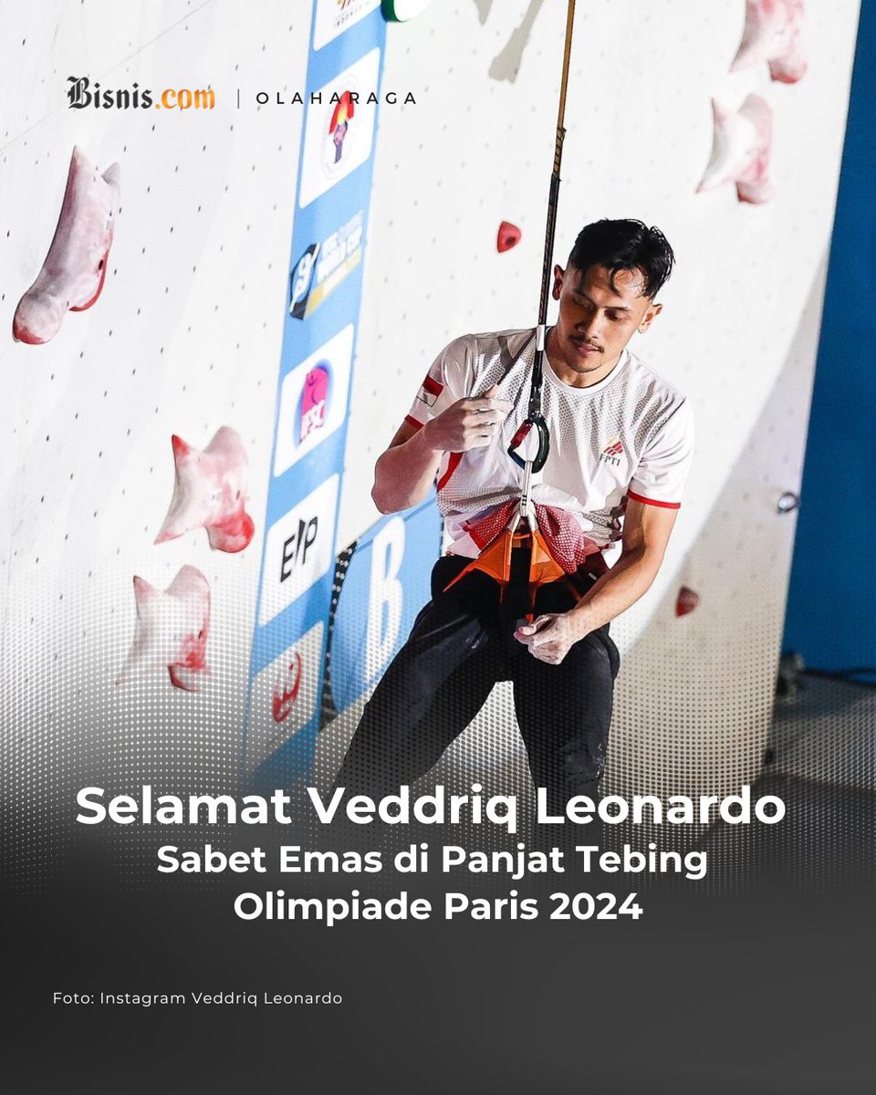 Bisniscom's tweet image. Emas Pertama untuk Indonesia!

Selamat untuk Veddriq Leonardo atas kemenangan kontingan Indonesia di olahraga panjat tebing Olimpiade Paris 2024!

#bisniscom #olimpiade #paris