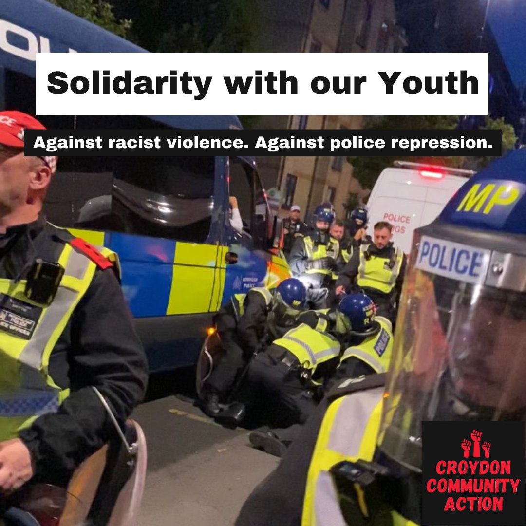 croydoncaction's tweet photo. The last two weeks have seen fascist mobs setting fire to refugee accommodation, attacking Muslims and Black &amp; Brown people on the streets and far-right violence on a scale that hasn’t been seen for decades.

The police have effectively stood by and watched. https://t.co/vSMCnakQbX