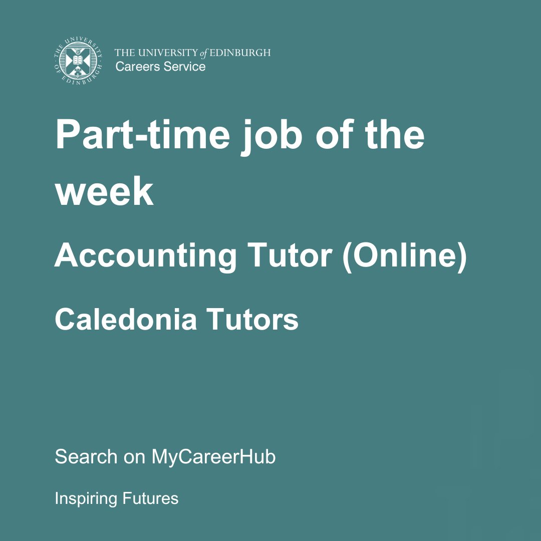uofedcareers's tweet image. #PartTimeJoboftheWeek Caledonia Tutors is looking for an Accounting Tutor to teach secondary school students online. Candidates must have an A/B grade in Higher/A level Accounting and commit to a minimum of 4 hours a week. Find out more on MyCareerHub: edin.ac/3Srx3hm