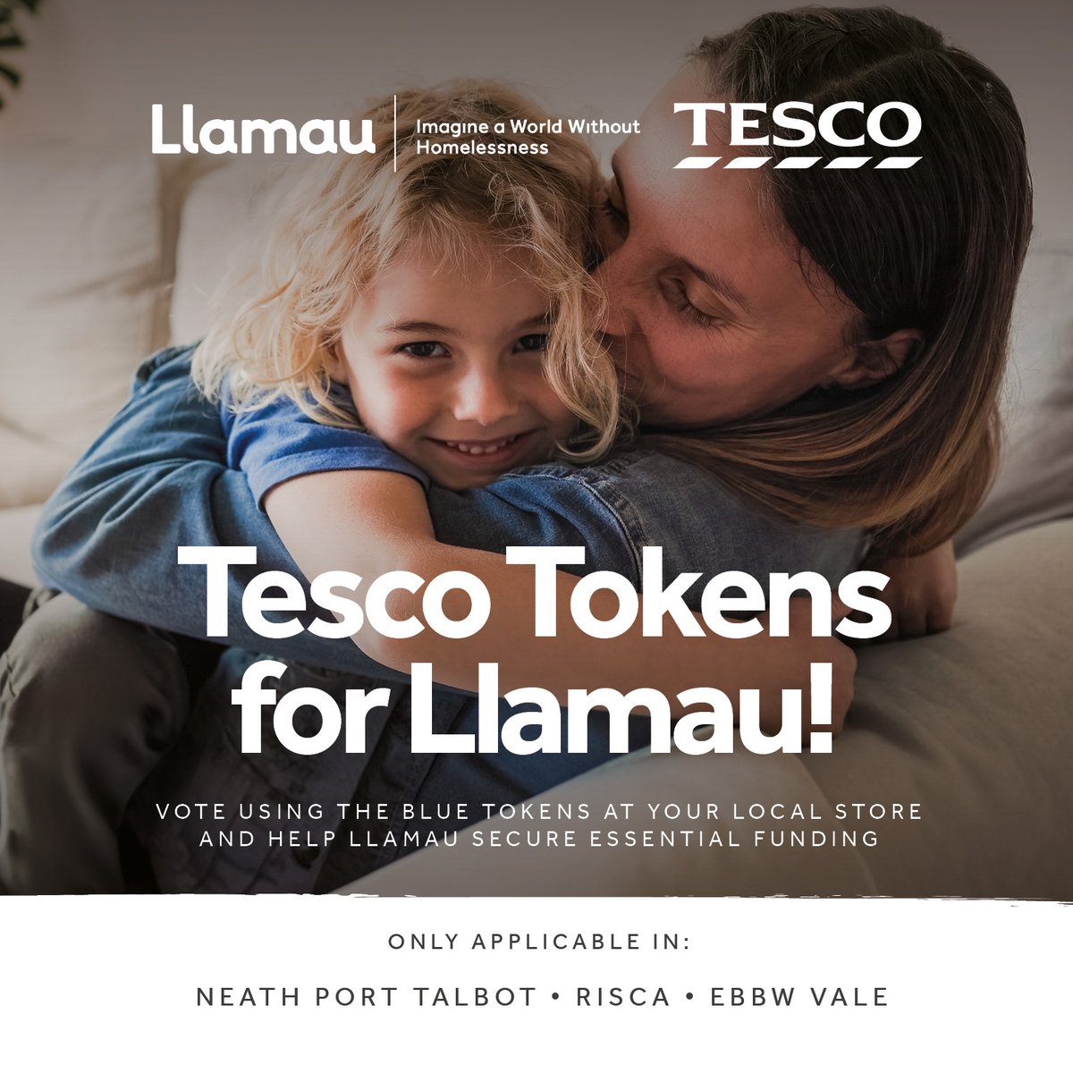 📢 You can make a difference! Vote for Llamau with your Tesco blue tokens in Risca, Ebbw Vale &amp; Port Talbot 🏠💙

Voting with your token supports ending homelessness in Wales &amp; changes lives 🫶

1. Shop at Tesco
2. Collect your blue token
3. Vote Llamau!

Every token counts! 🙏