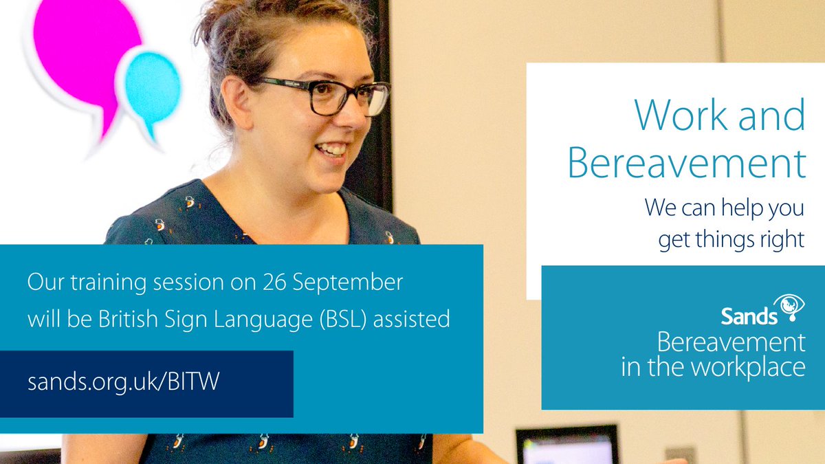 SandsUK's tweet photo. We're delighted to announce that our free Bereavement in the Workplace training session on 26 September will be British Sign Language (BSL) assisted, ensuring accessibility for all ππ§‘
Sign up today β¬οΈ
https://t.co/qDAnK5cZOt
#SandsTraining #BITW https://t.co/Tv1WX9y3YG