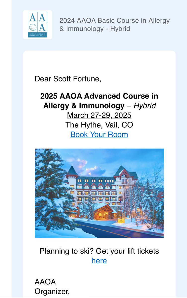 DrScottFortune's tweet image. Never too early to plan your next meeting! #SaveTheDates #AdvancedCourse #AllergyandImmunology #Vail #VailColorado @ENTAllergyDocs